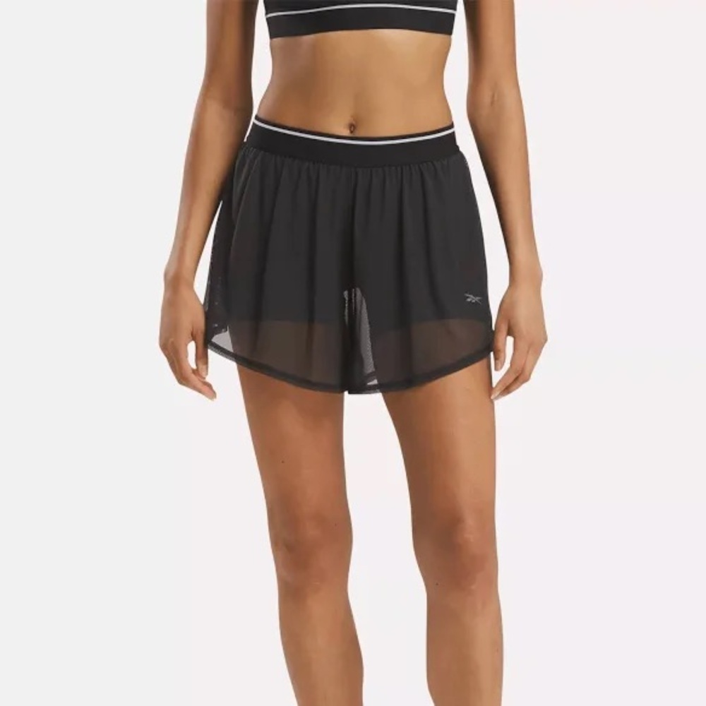 Reebok Women's Team Mesh Layered Knit Shorts- Black